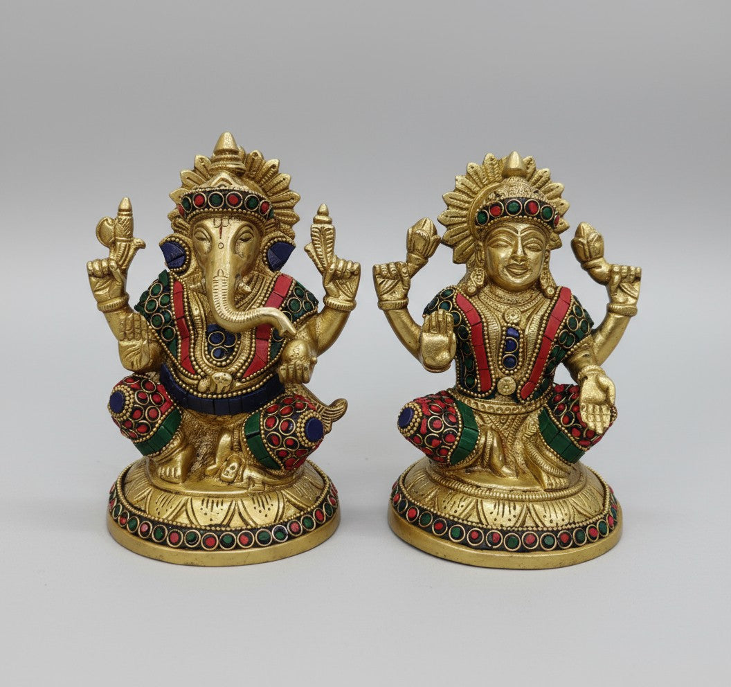 brass with stone work lakshmi ganesh statue for home temple/ housewarming/ gift item